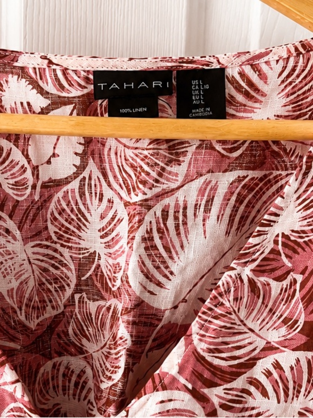 tahari • 100% Linen Tropical Leaf Print Blouse Large Boho Coastal Resort AOP - Picture 2 of 8